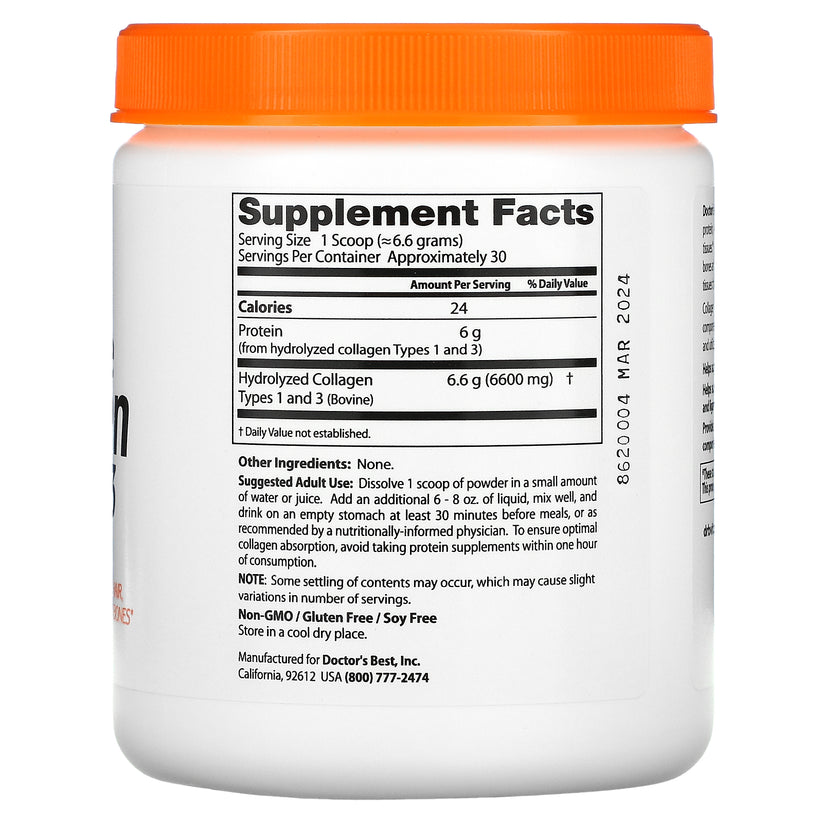 DOCTOR'S BEST PURE COLLAGEN TYPES 1 AND 3 POWDER, 7.1 OZ (200 G)