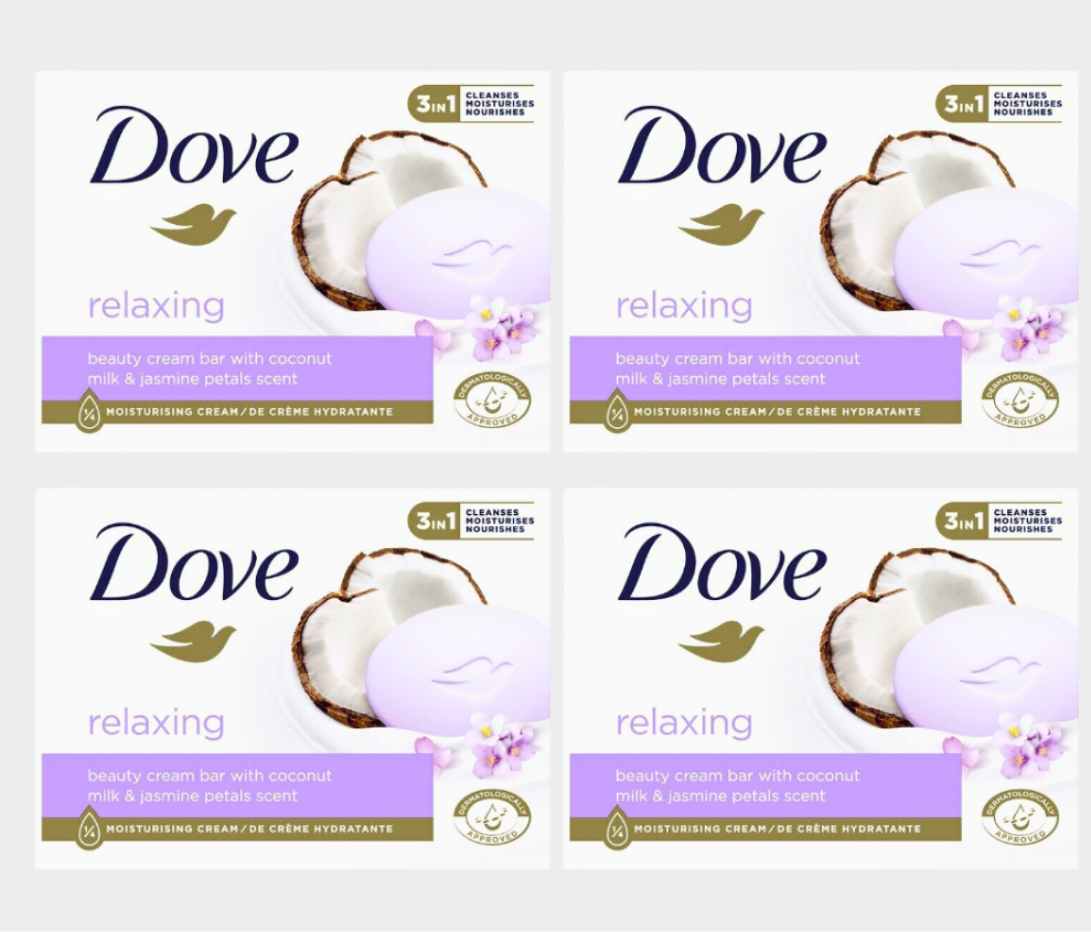 DOVE RELAXING CREAM BODY BAR (PACK OF 4)- COCONUT MILK & JASMINE PETALS