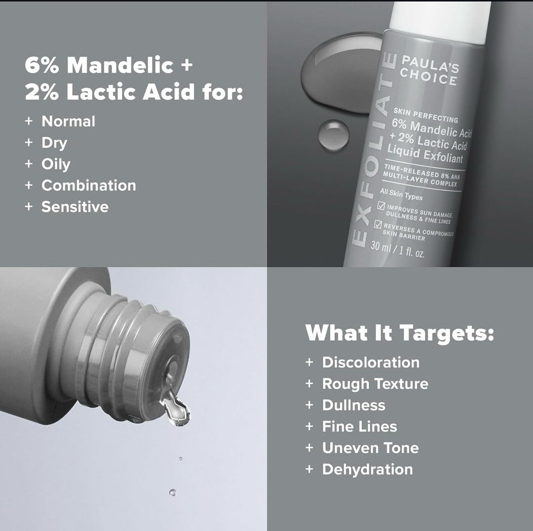 PAULA'S CHOICE 6% MANDELIC ACID + 2% LACTIC ACID LIQUID EXFOLIANT