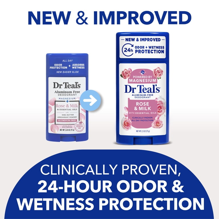 DR TEAL'S ALUMINUM-FREE DEODORANT ROSE & MILK (POWERED BY MAGNESIUM & ESSENTIAL OILS) - 71G