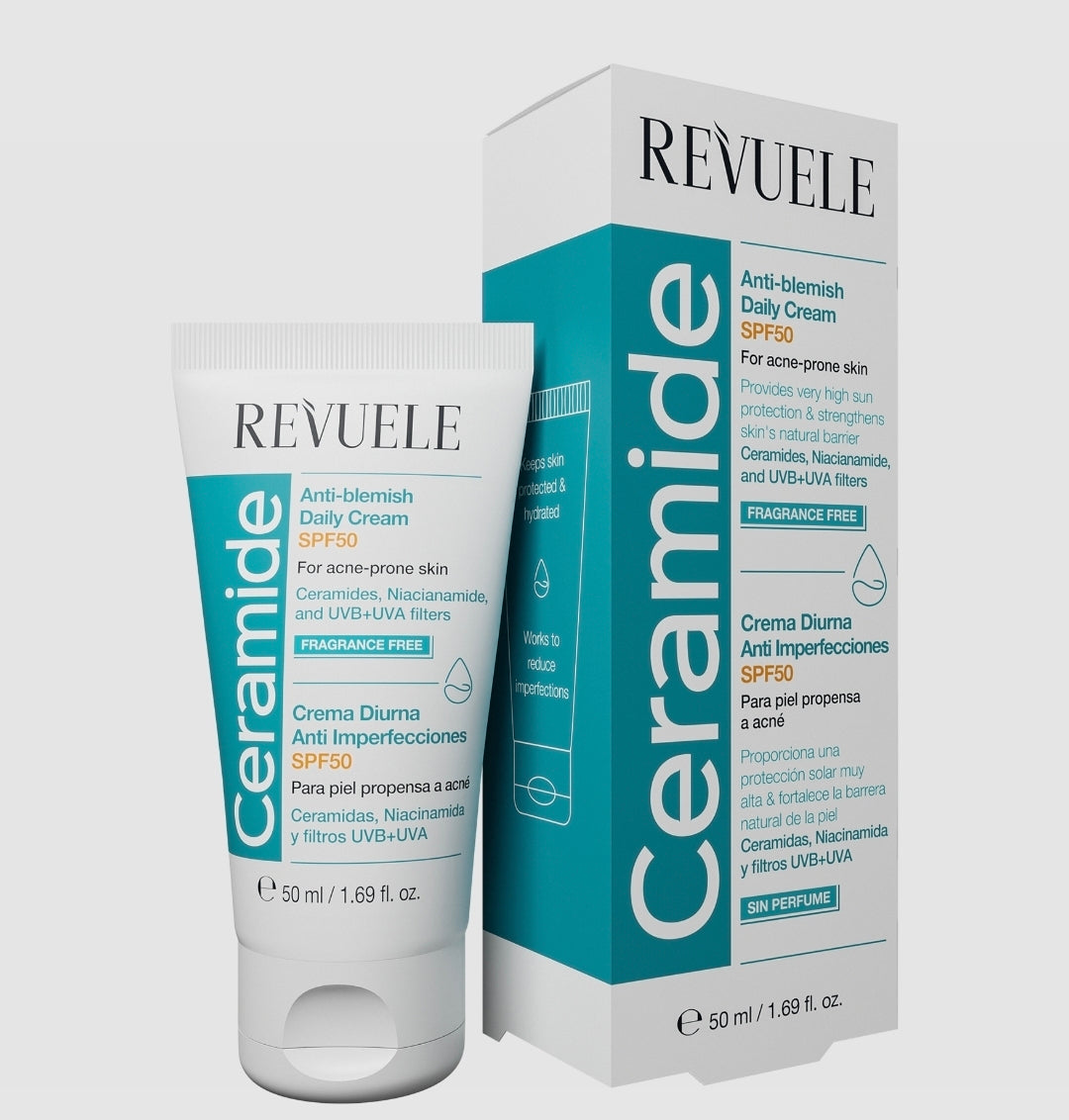 REVUELE CERAMIDE ANTI-BLEMISH FACE MOISTURIZER WITH SPF 50