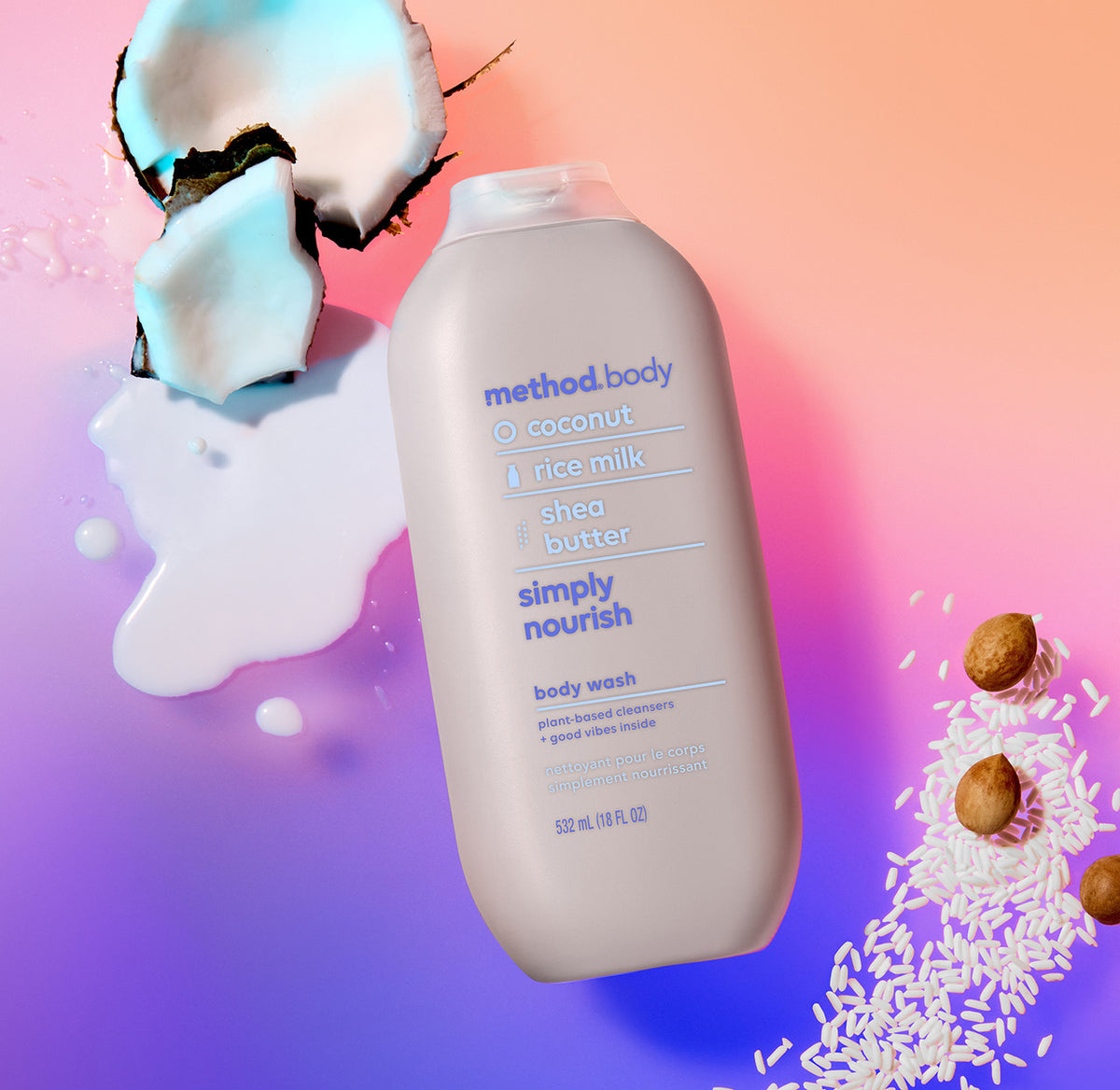 METHOD SIMPLY NOURISH COCONUT AND RICE MILK BODY WASH- 532ML