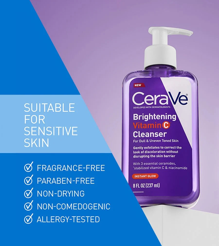 CERAVE BRIGHTENING VITAMIN C CLEANSER (FOR DULL & UNEVEN TONED SKIN - WITH CERAMIDES, STABILIZED VITAMIN C & NIACINAMIDE) - 237ML