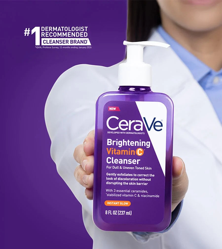 CERAVE BRIGHTENING VITAMIN C CLEANSER (FOR DULL & UNEVEN TONED SKIN - WITH CERAMIDES, STABILIZED VITAMIN C & NIACINAMIDE) - 237ML