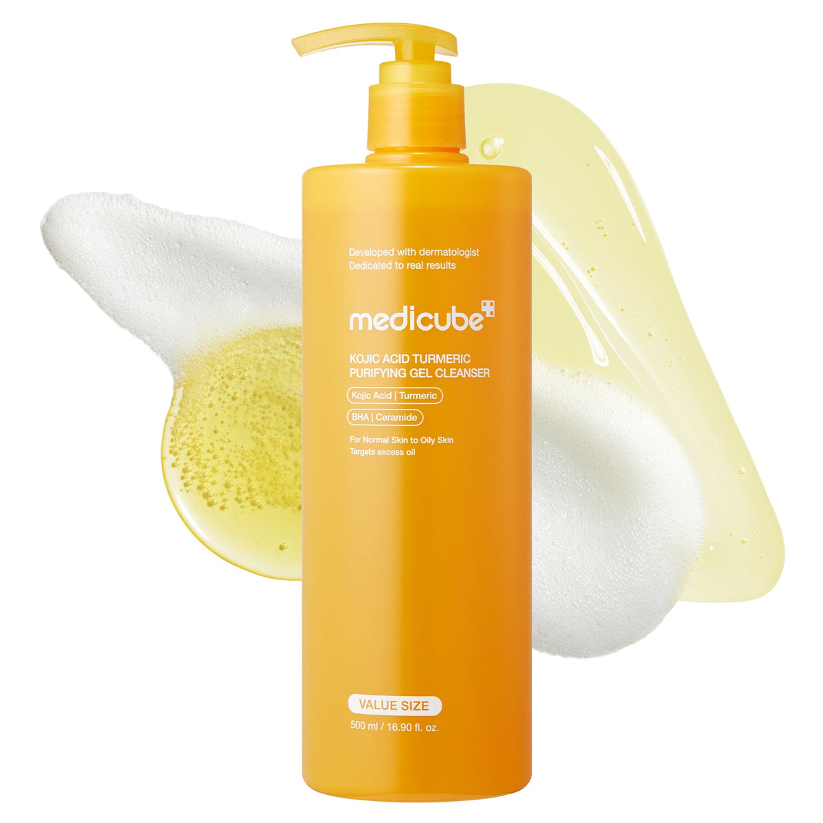 MEDICUBE KOJIC ACID TURMERIC PURIFYING GEL CLEANSER (FOR NORMAL SKIN TO OILY SKIN - TARGETS EXCESS OIL) - 500ML