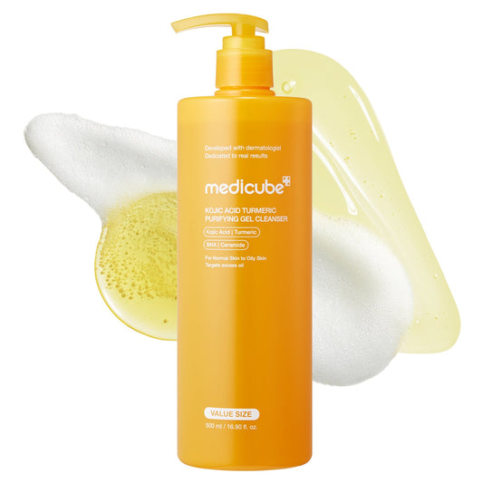 MEDICUBE KOJIC ACID TURMERIC PURIFYING GEL CLEANSER (FOR NORMAL SKIN TO OILY SKIN - TARGETS EXCESS OIL) - 500ML