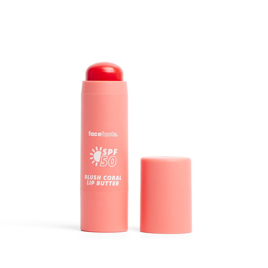 FACE FACTS SPF 50 TINTED LIP BUTTER - BLUSH CORAL (MACADAMIA + SHEA BUTTER - VEGAN)