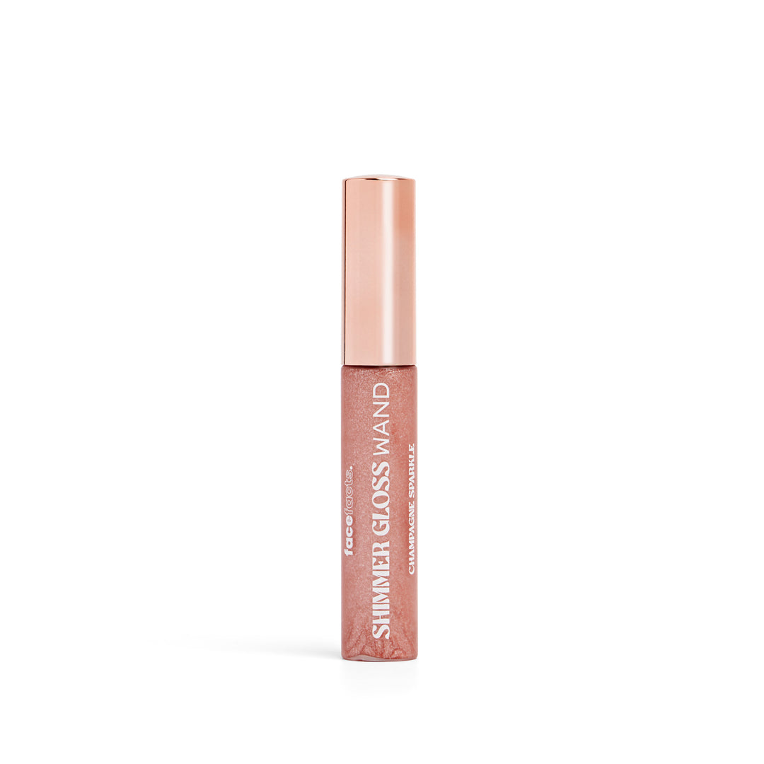 FACE FACTS SHIMMER GLOSS WAND - CHAMPAGNE SPARKLE (HYALURONIC ACID + MEADOWFOAM OIL - VEGAN) - 10ML
