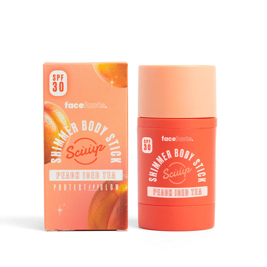 FACE FACTS SCÚÙP PEACH ICED TEA SPF 30 SHIMMER BODY STICK (VITAMIN E + BISABOLOL + BLACK CURRANT OIL - VEGAN) - 50G