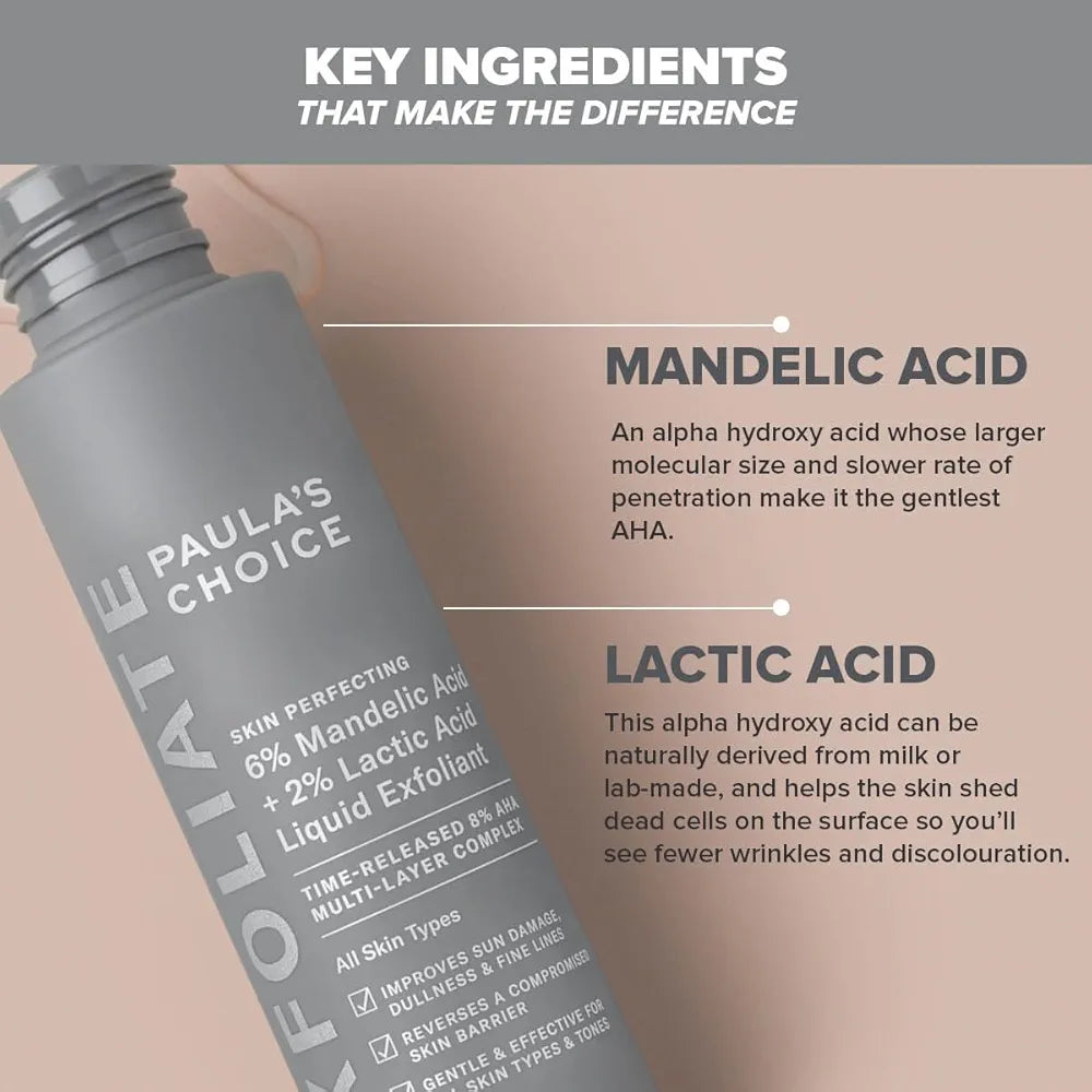 PAULA'S CHOICE 6% MANDELIC ACID + 2% LACTIC ACID LIQUID EXFOLIANT