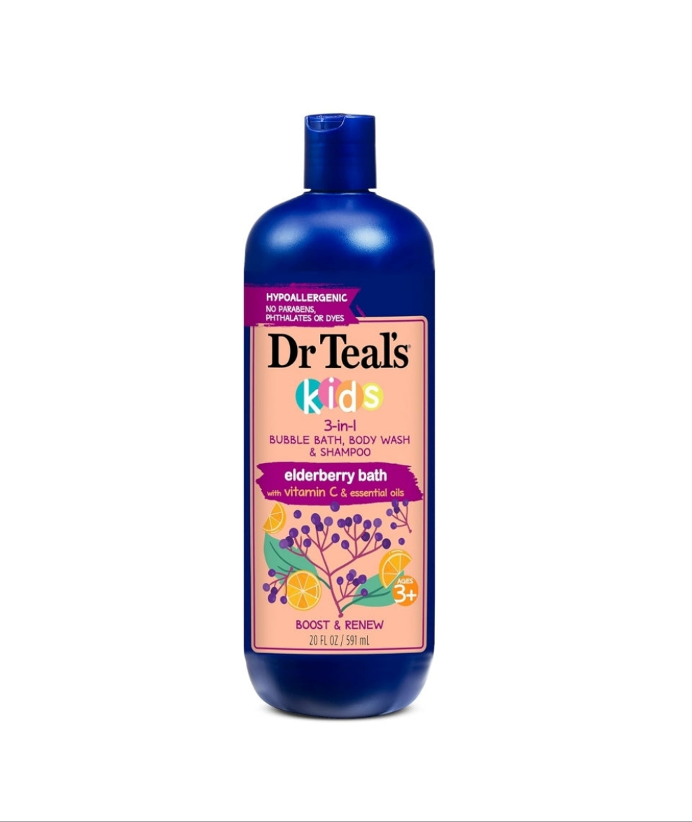 DR TEAL'S KIDS 3-IN-1 ELDERBERRY BATH: BUBBLE BATH, BODY WASH & SHAMPOO