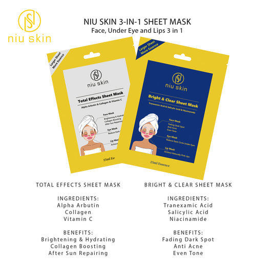 NIU SKIN FACIAL SHEET MASK 3 IN 1 (Face, Eyes, Lips)