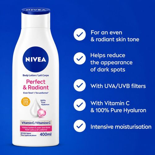 NIVEA PERFECT & RADIANT EVEN TONE BODY LOTION (WITH VITAMIN C, 100% PURE HYALURON & UVA/UVB FILTER) - 400ML (new look)