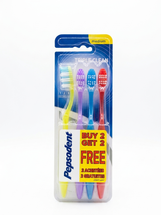 PEPSODENT TRIPLE CLEAN MEDIUM TOOTHBRUSH (BUY 2 GET 2 FREE) - 4 PACK
