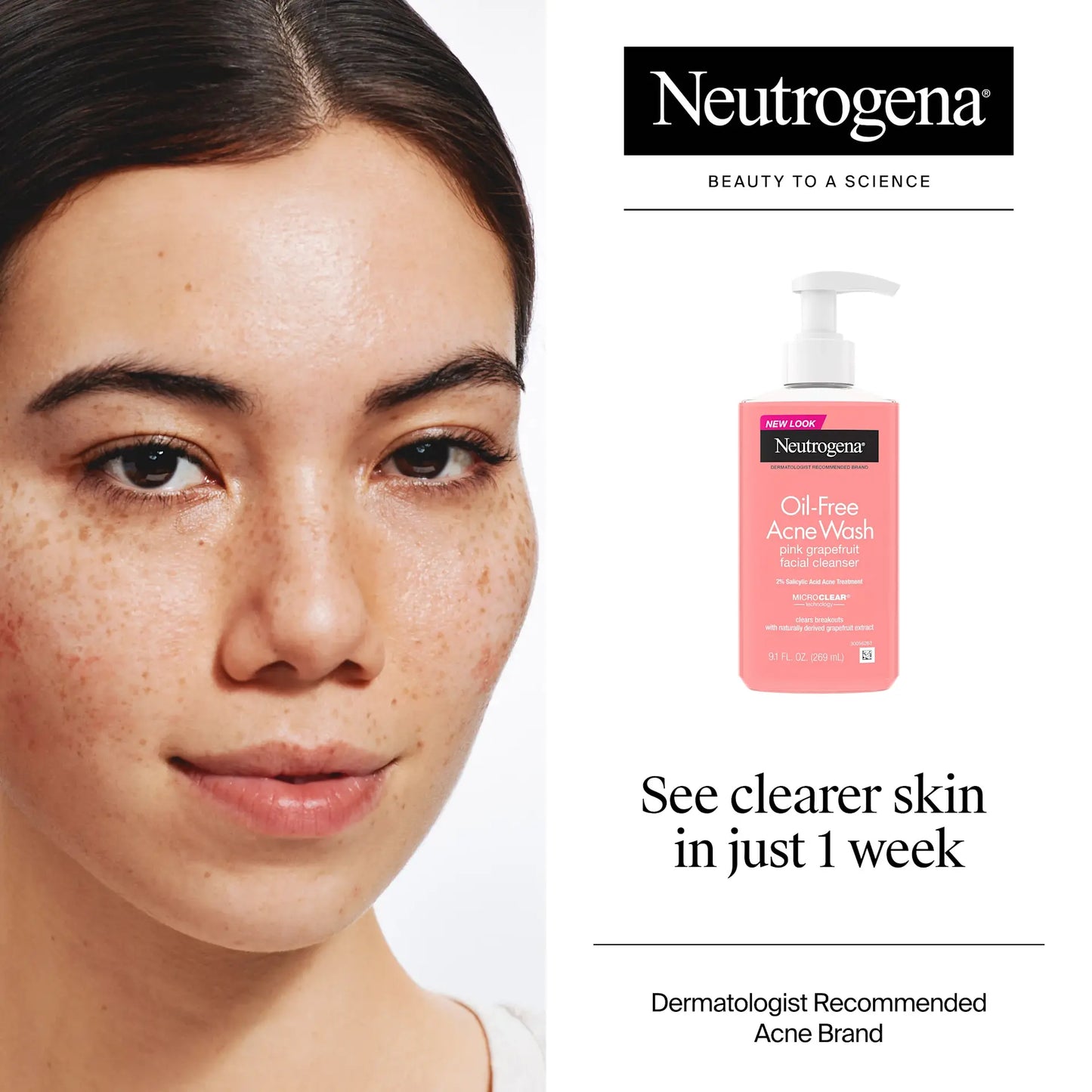 NEUTROGENA® OIL-FREE 2% SALICYLIC ACID ACNE WASH - PINK GRAPEFRUIT FACIAL CLEANSER - 269ML