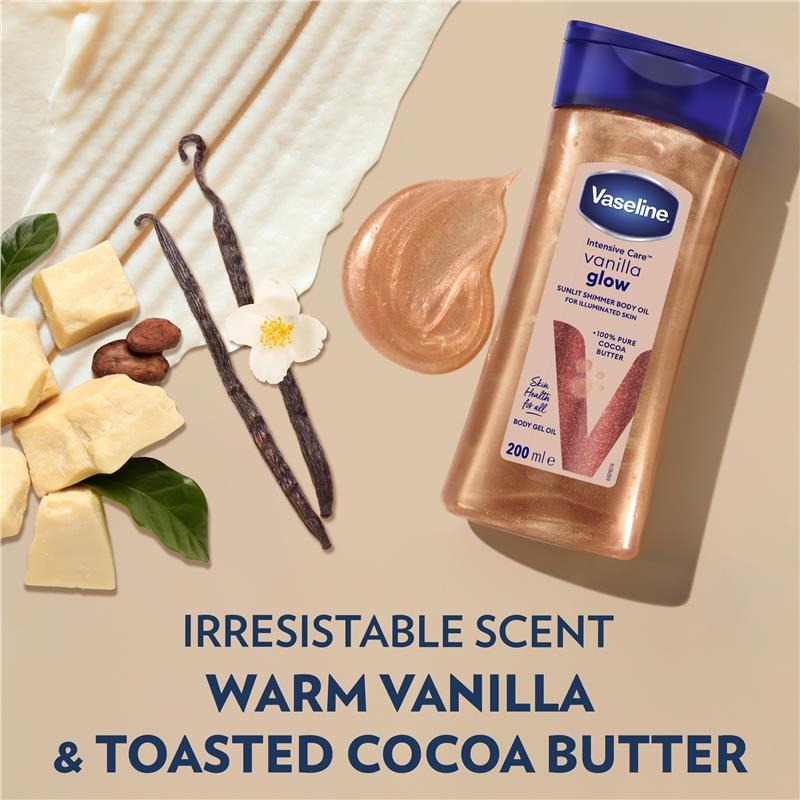 VASELINE INTENSIVE CARE VANILLA GLOW SUNLIT SHIMMER BODY OIL - 200ML