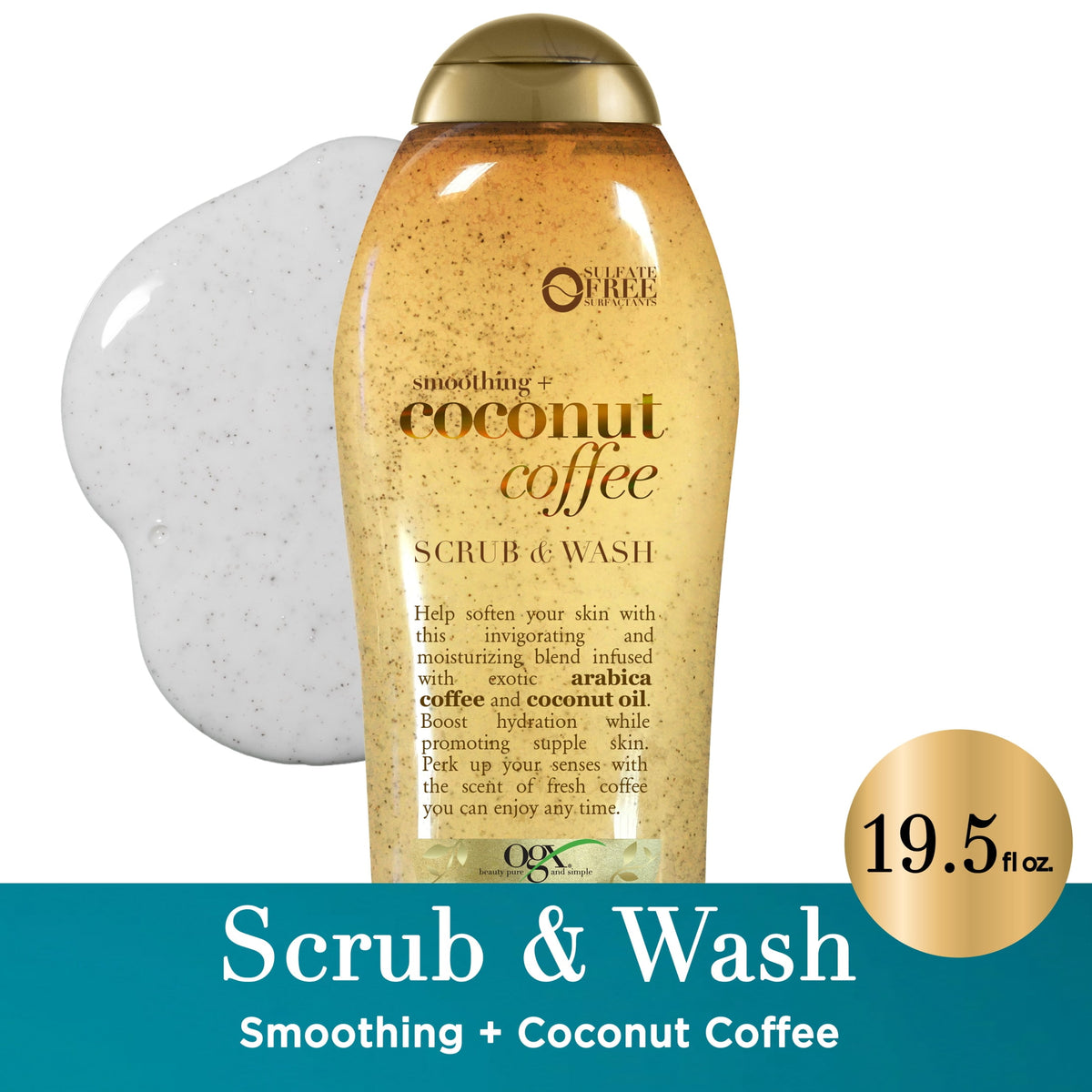 OGX SMOOTHING + COCONUT COFFEE SCRUB & WASH (SULFATE-FREE SURFACTANTS) - 577ML