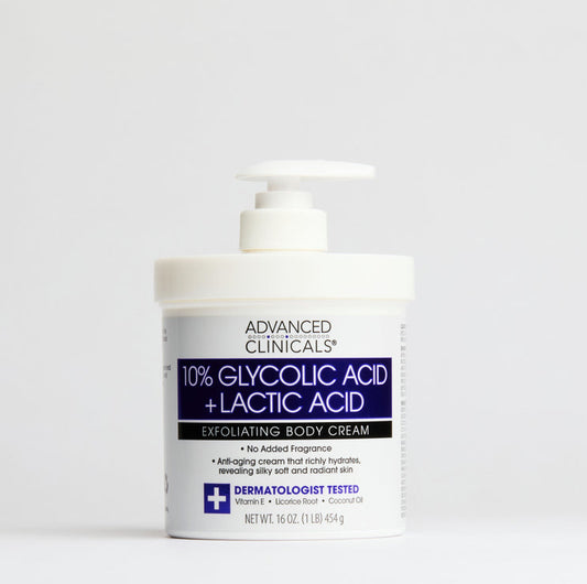 ADVANCED CLINICALS 10% GLYCOLIC ACID + LACTIC ACID BODY CREAM - 454g