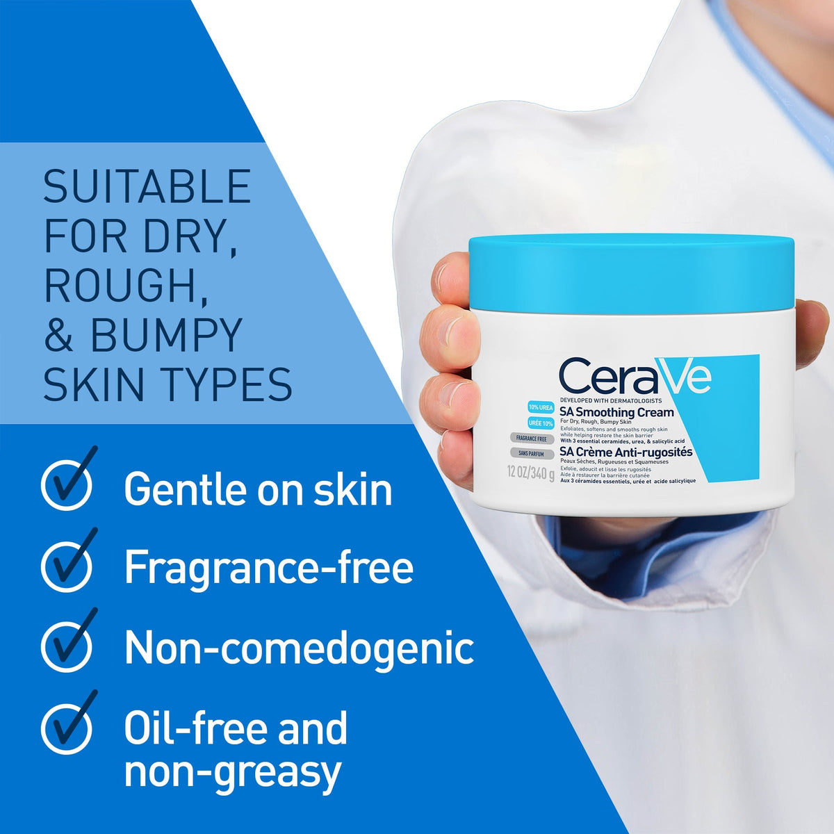 CERAVE SA SMOOTHING CREAM (WITH SALICYLIC ACID, 10% UREA & 3 ESSENTIAL CERAMIDES) - 340G