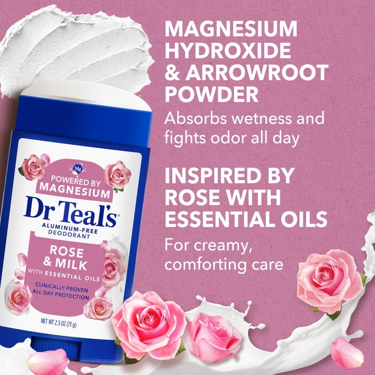 DR TEAL'S ALUMINUM-FREE DEODORANT ROSE & MILK (POWERED BY MAGNESIUM & ESSENTIAL OILS) - 71G