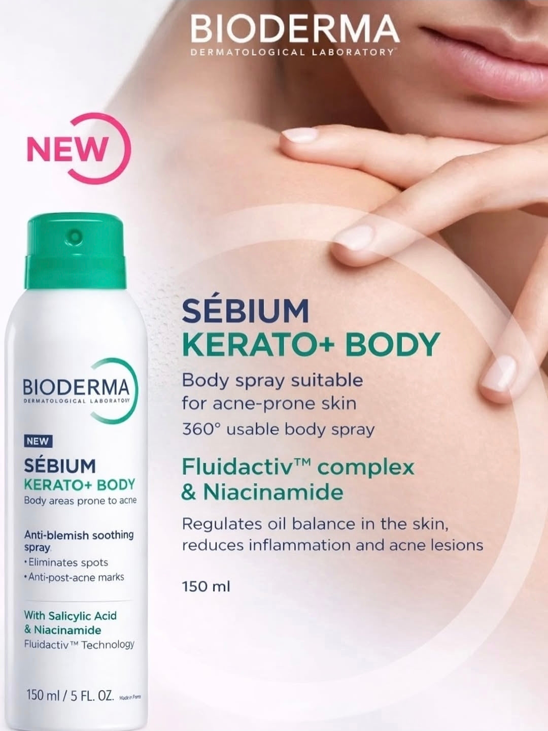 BIODERMA SÉBIUM KERATO+ BODY ANTI-BLEMISH SOOTHING SPRAY (BODY AREAS PRONE TO ACNE) - 150ML