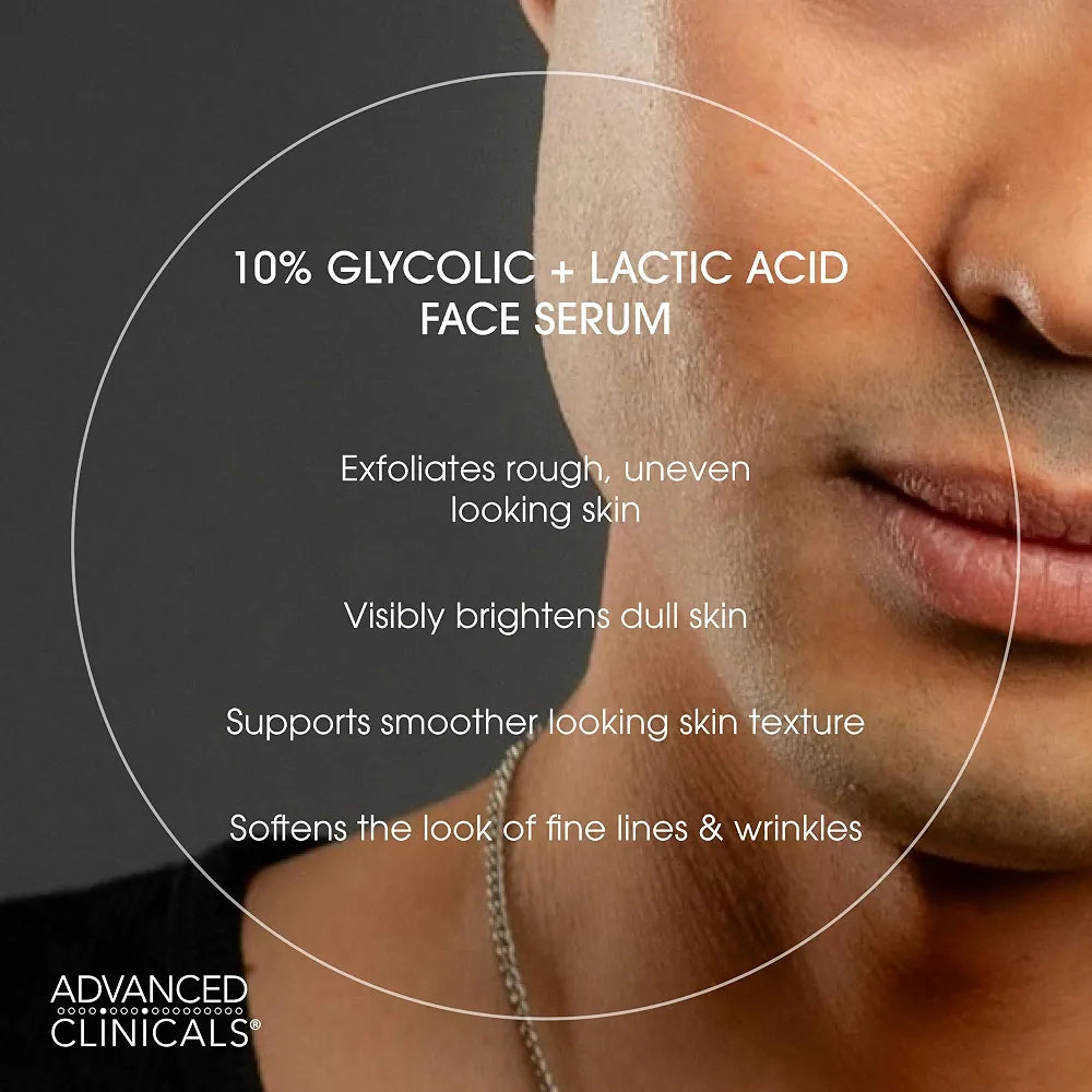 ADVANCED CLINICALS 10% GLYCOLIC + LACTIC ACID EXFOLIATING FACE SERUM - 52ML