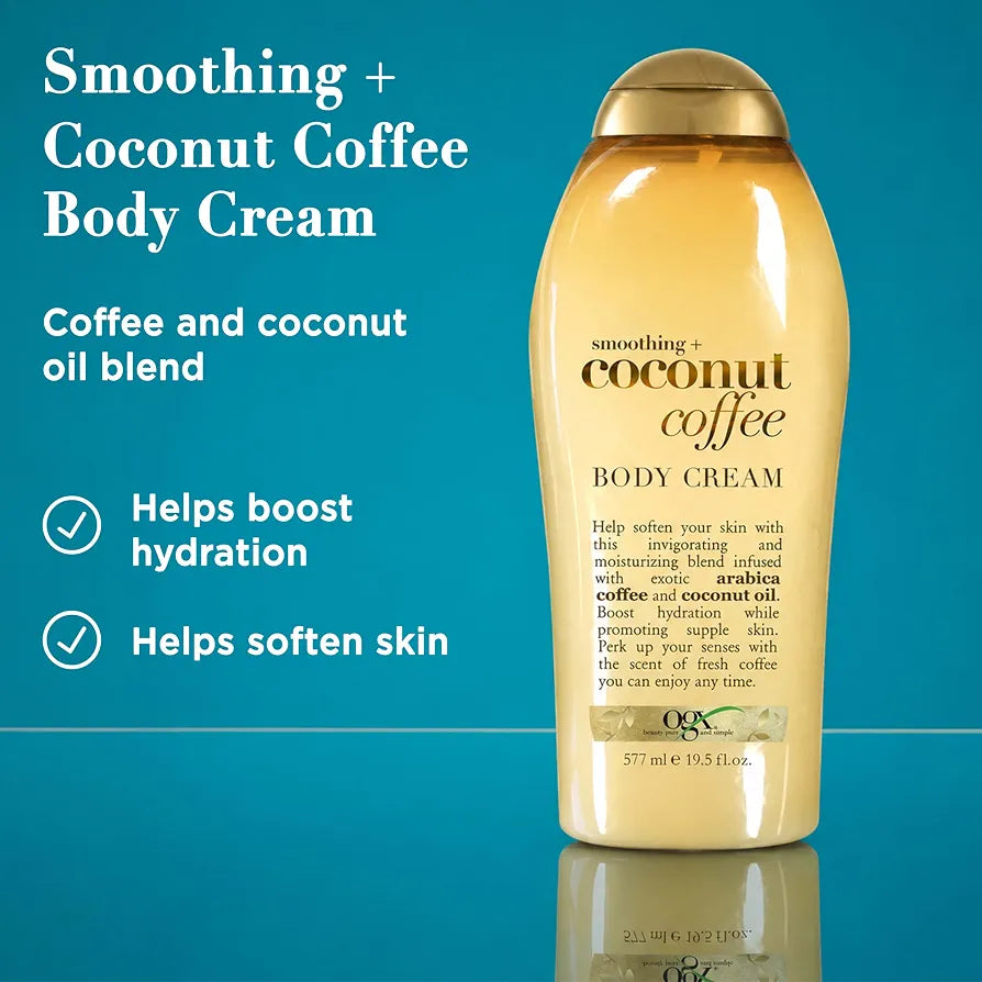 OGX SMOOTHING + COCONUT COFFEE BODY CREAM (INVIGORATING & MOISTURIZING BLEND) - 577ML