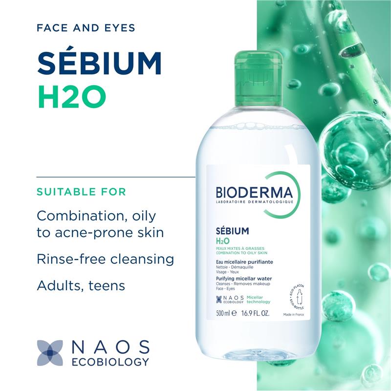 BIODERMA SEBIUM H2O  PURIFYING MICELLAR WATER (COMBINATION TO OILY SKIN)-  500ML