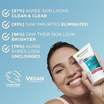 GARNIER PURE ACTIVE 3-IN-1 CLAY MASK-WASH-SCRUB, FACE CLEANSER