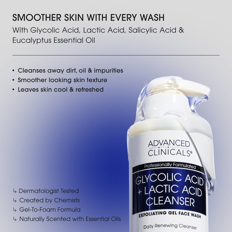 ADVANCED CLINICALS GLYCOLIC ACID + LACTIC ACID CLEANSER (EXFOLIATING GEL FACE WASH) - 347ML