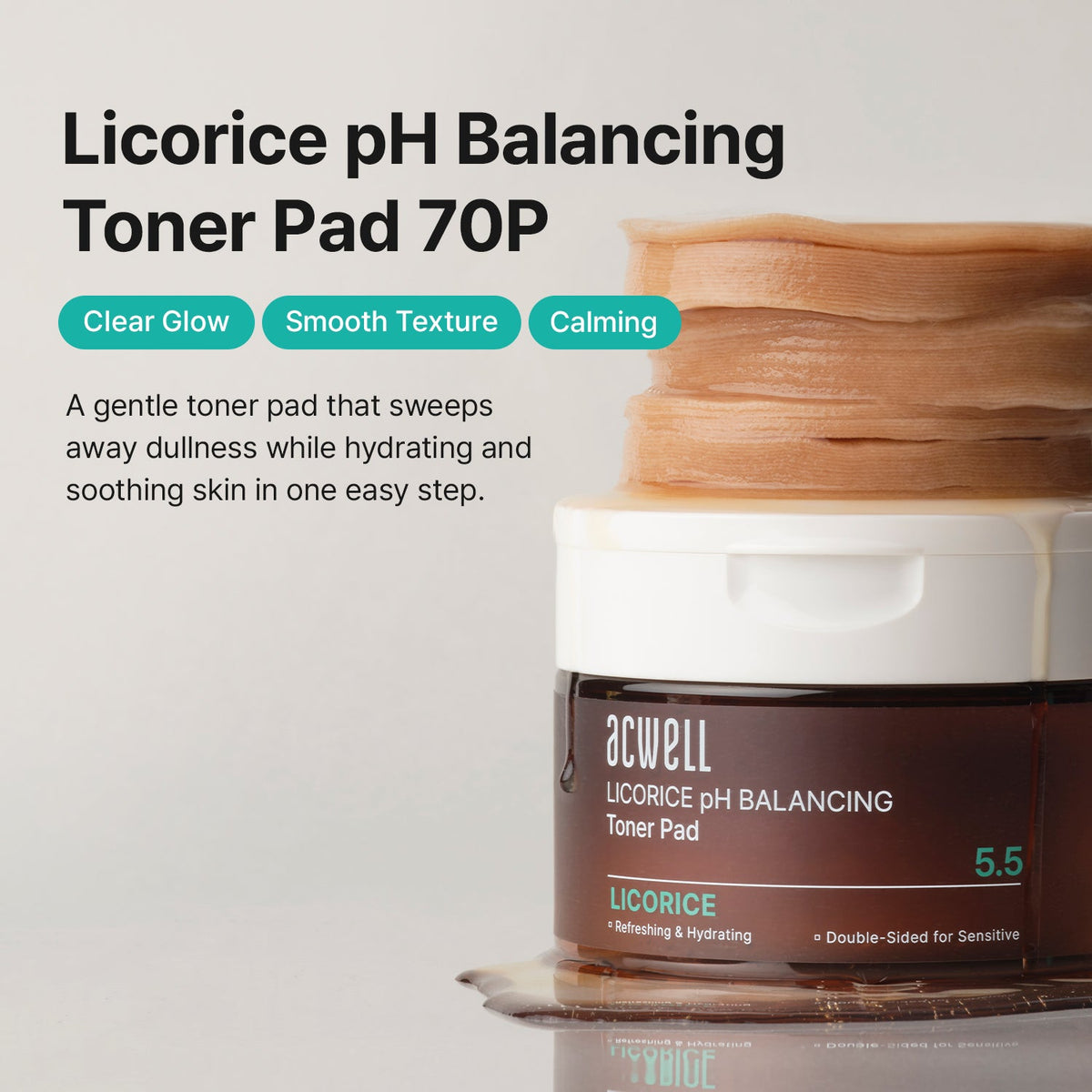 ACWELL LICORICE PH BALANCING TONER PAD (REFRESHING & HYDRATING, DOUBLE-SIDED FOR SENSITIVE SKIN) - 70 PADS