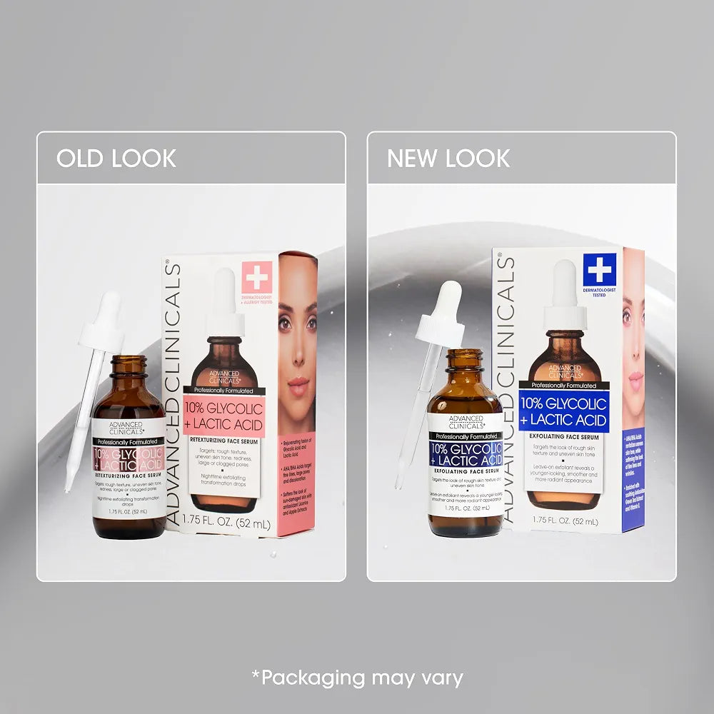 ADVANCED CLINICALS 10% GLYCOLIC + LACTIC ACID EXFOLIATING FACE SERUM - 52ML